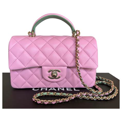 chanel lime green|Chanel pink ref purses.